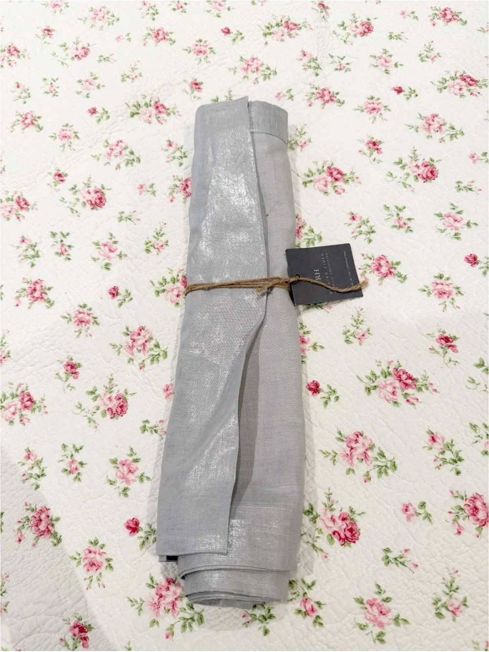 New RH Metallic Linen Table Runner Gray 16” x 108